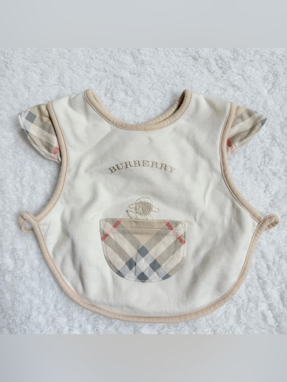 Burberry Baby Bib Infant Girl Unisex Sheep Nova Check Beige Plaid Cotton